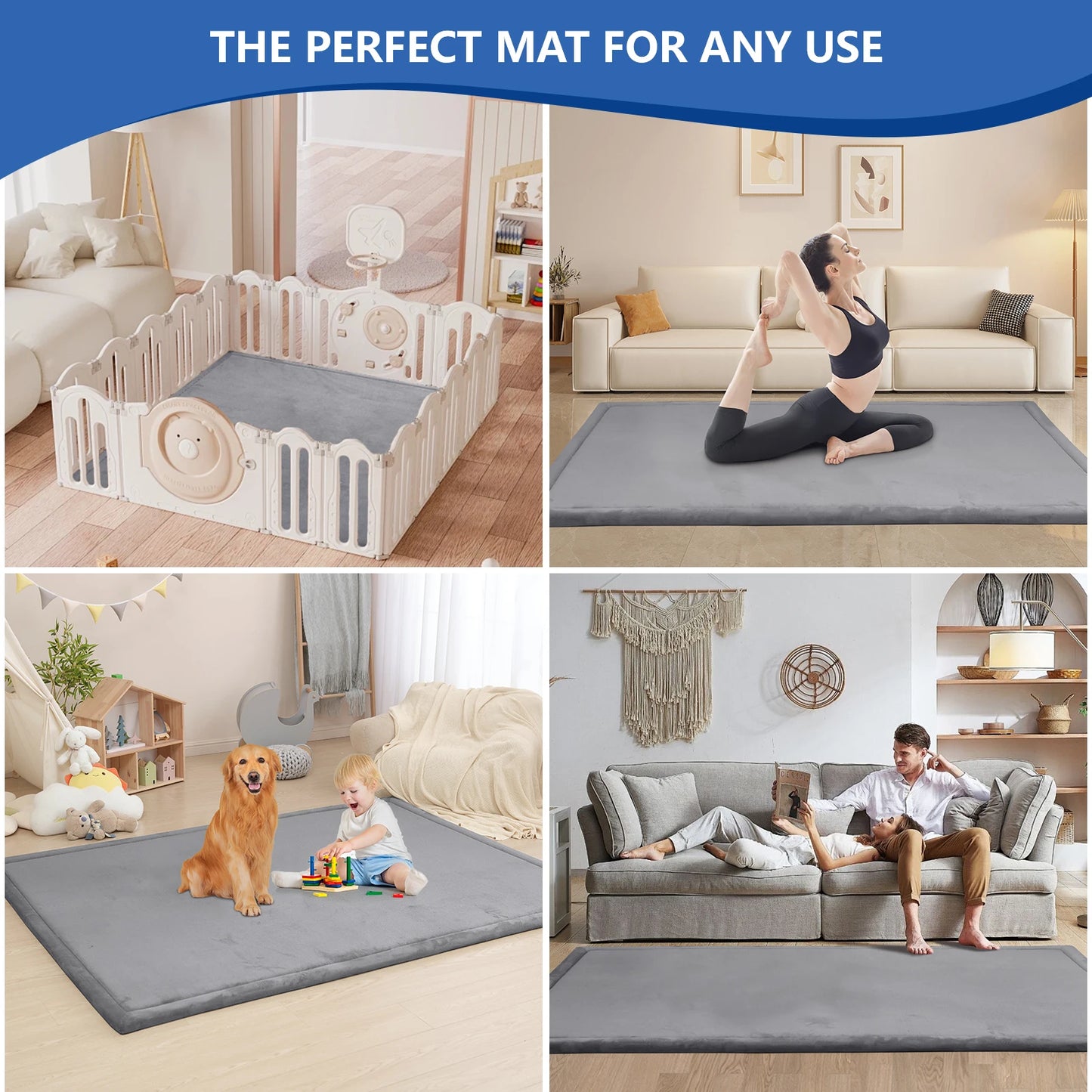 Huloosleep 4 Colors Baby Crawling Play Mats Non-Slip Thick Soft Foam Baby Activity Rug Gym Baby Carpet Mother+Kids Area Rug