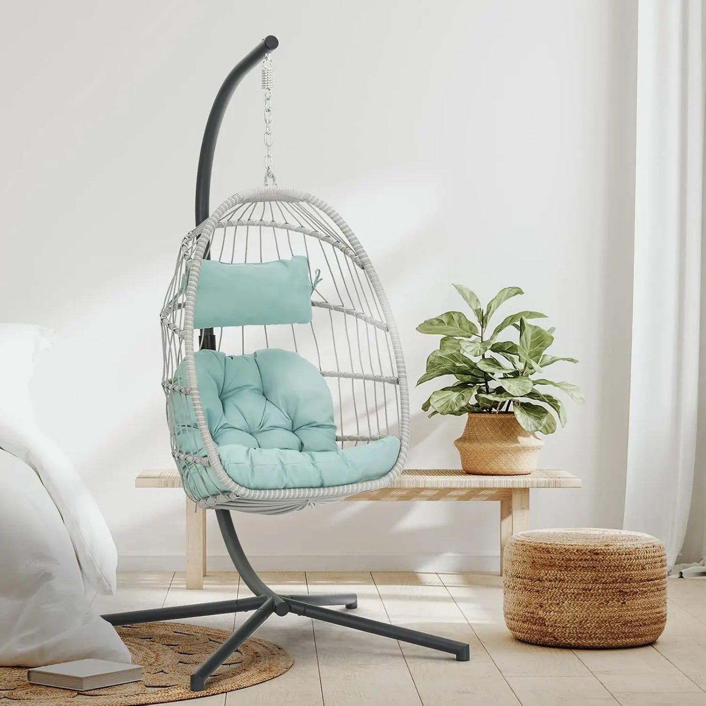 Egg Chair with Stand - Hanging Swing Egg Chair Rattan Wicker Patio Hammock Chair for Indoor Outdoor Bedroom - Rusty, Customized
