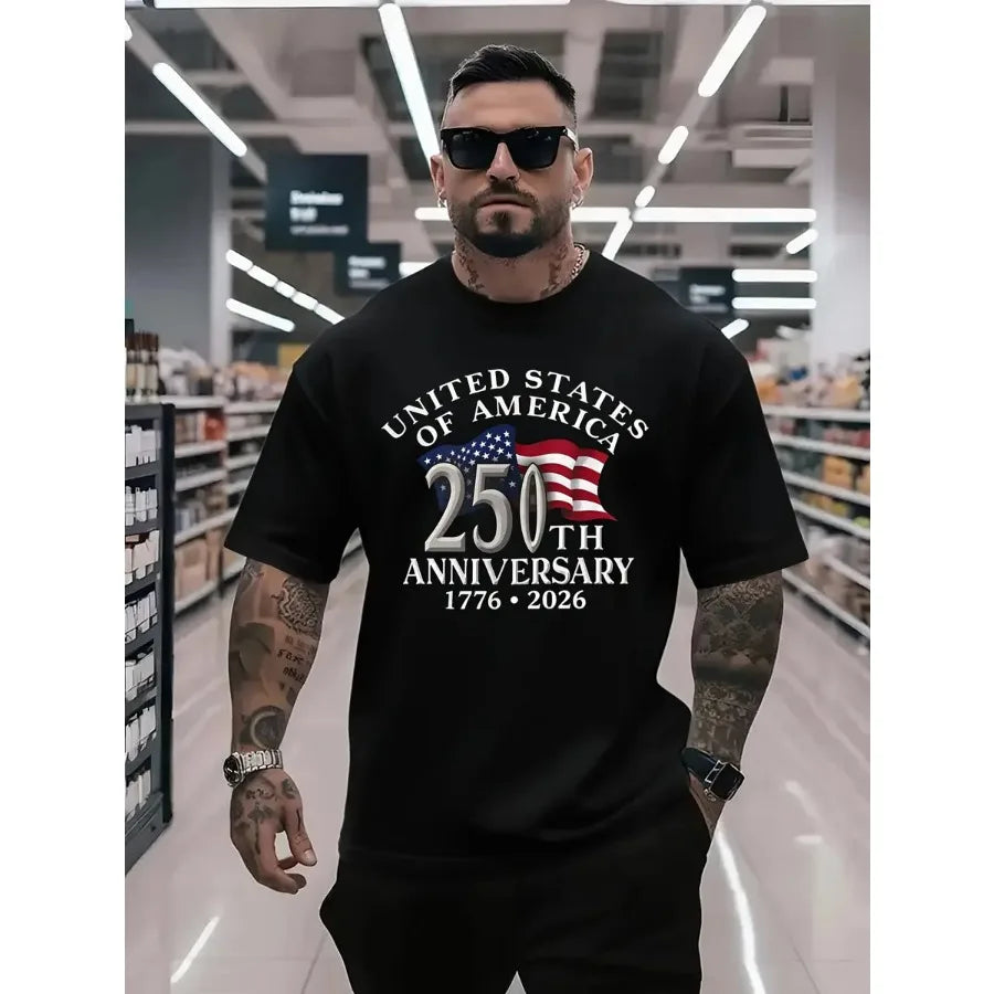 250Th Anniversary of American Independence Day Plus Size T-Shirt - Casual Short Sleeve Shirt with American Flag Design Perfect