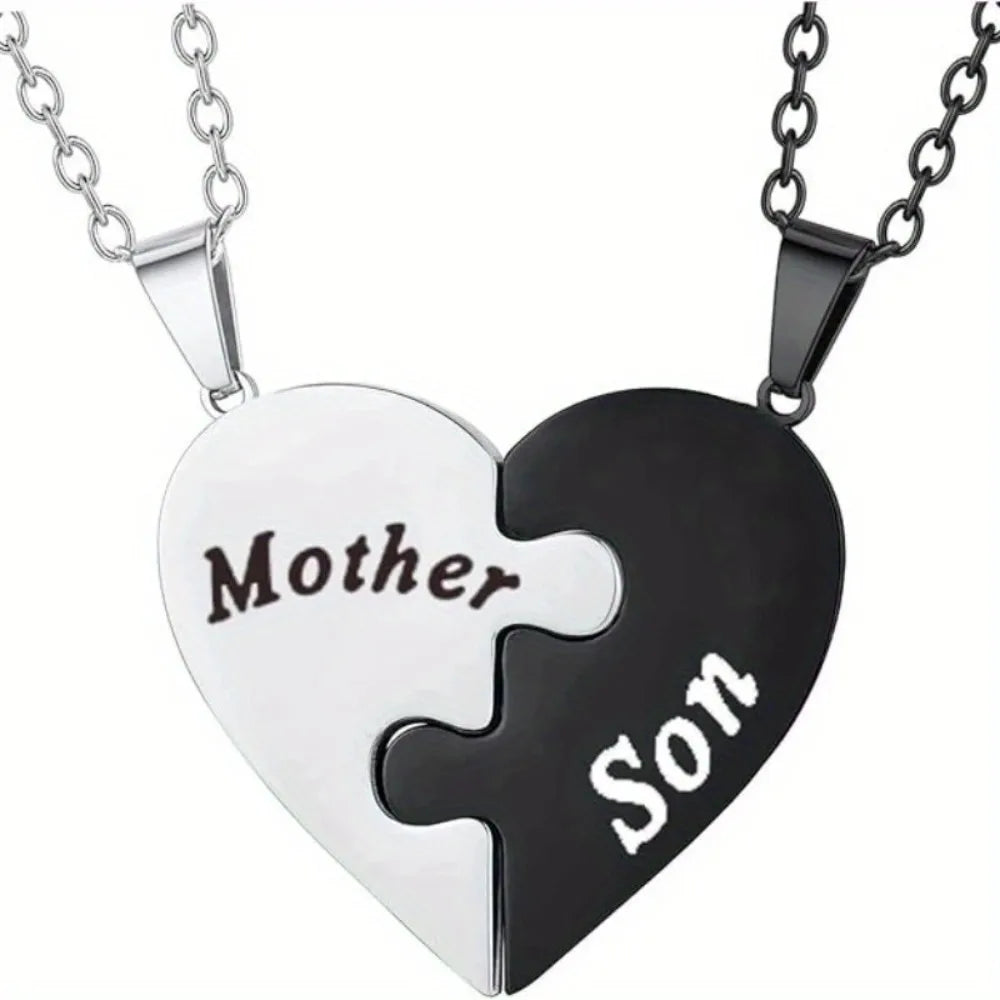 Mother and Son Matching Love Heart Pendant Necklace Set Gifts for Mom from Son Jewelry