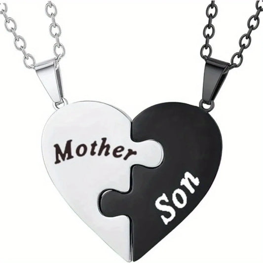 Mother and Son Matching Love Heart Pendant Necklace Set Gifts for Mom from Son Jewelry