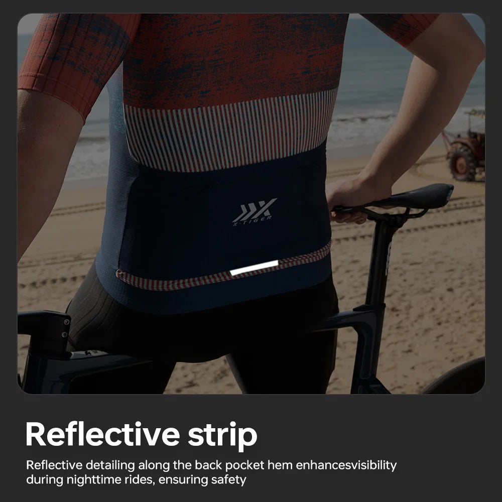 X-TIGER Summer Short Sleeve Cycling Jersey Breathable Quick Dry Bicycle Top with 3 Rear Pockets Anti-slip Hem SBS Zipper for Road MTB Cycling Clothes for Men