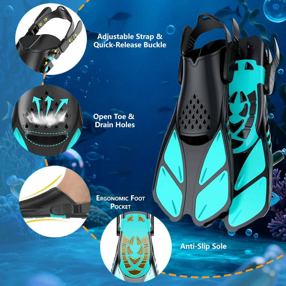 Adjustable Snorkel Fins for Adults and Teens Soft Silicone Diving Fins Comfortable Breathable Swim Fins for Snorkeling Diving 