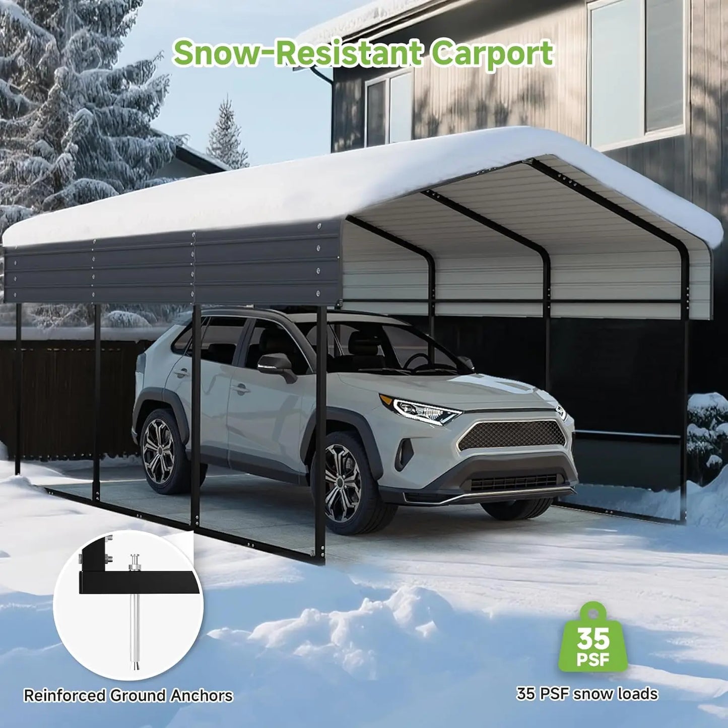 10'x15' Heavy Duty Metal Carport, Outdoor Garage Car Shelter Shade with Heavier Frame, Galvanized Roof for Car and, Customized