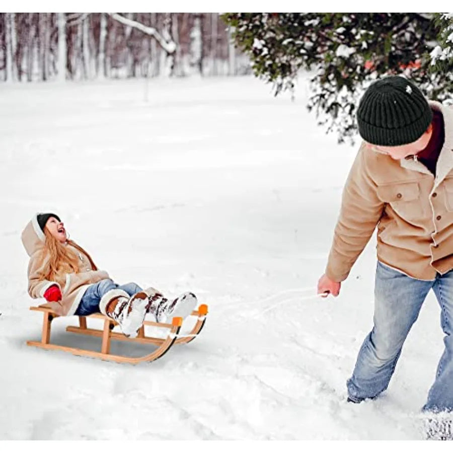 Wooden Foldable Snow Sled for Winter Outdoor Fun Natural Wood Finish with Smooth Gliding Performance