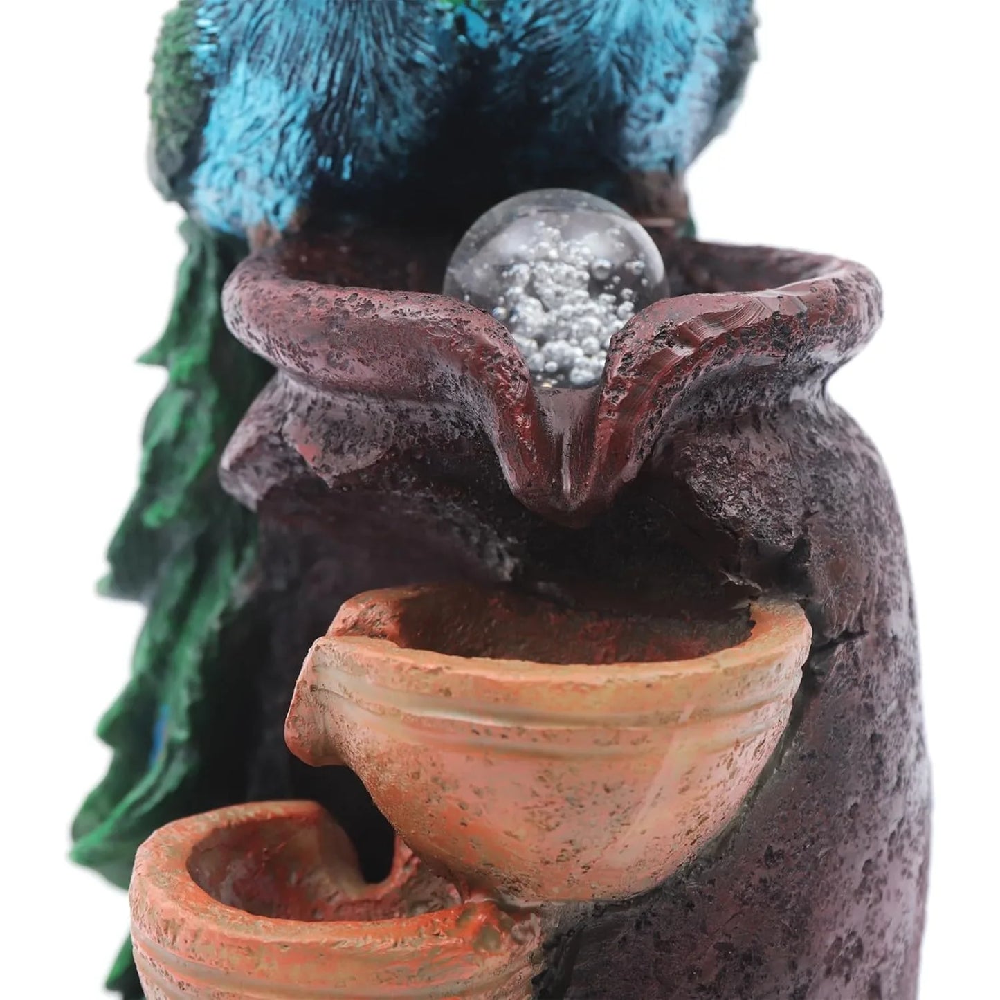 Peacock Tabletop Fountain, 21" Animal Statue Bonsai Waterfall Elegant with LED Crystal Ball for Meditation, Good Luck, Fortune