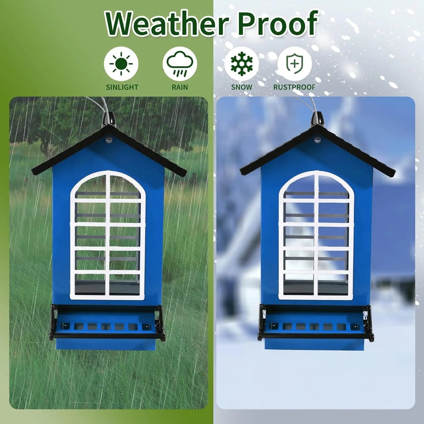 Squirrel Proof Metal Hanging Bird Feeder, 5LBS Capacity with Weight-Activated Perches for Outdoor Wild Birds - Blue