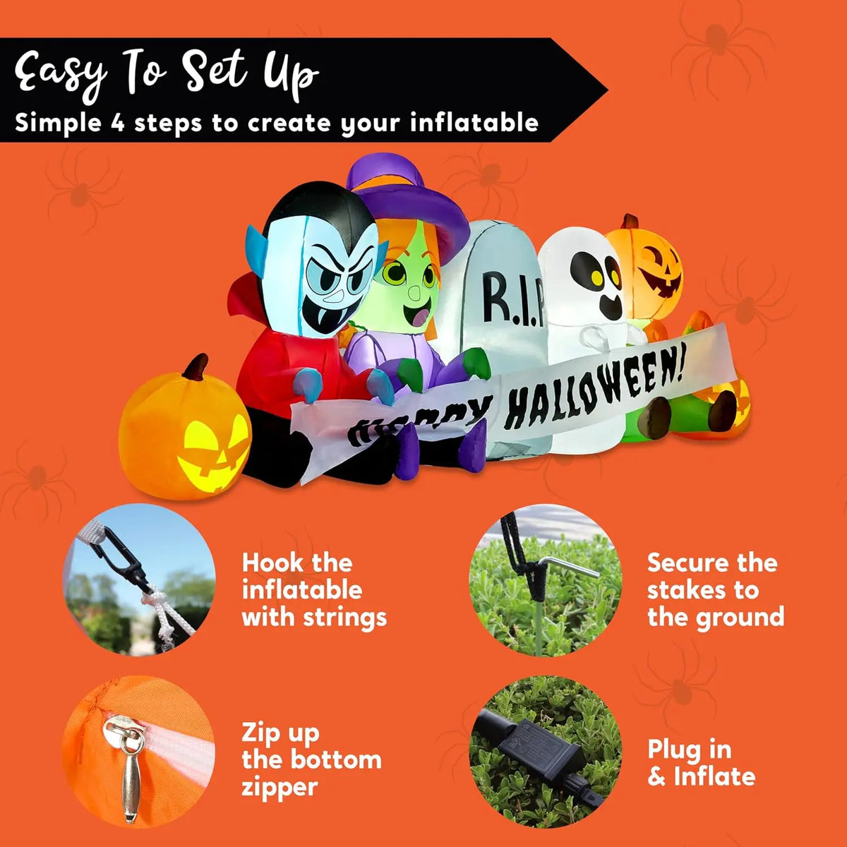 8 FT Long Inflatable Halloween Decor Outdoor, Halloween Blow Up Decorations Inflatable Pumpkin Ghost Vampire Witch Tombstone with LEDs for Yard Decorations