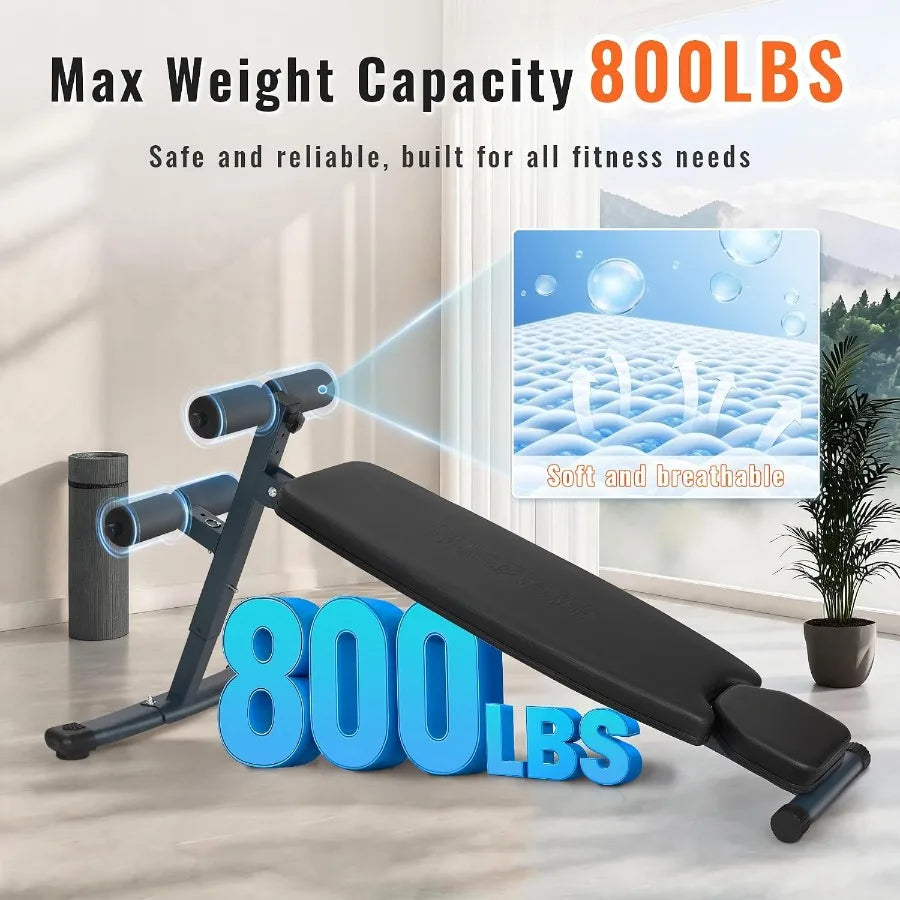 3-Level Adjustable Sit-Up Bench for Abs – Heavy-Duty Steel Frame, 500 lb Capacity, Space-Saving Design for Home Gym Workouts
