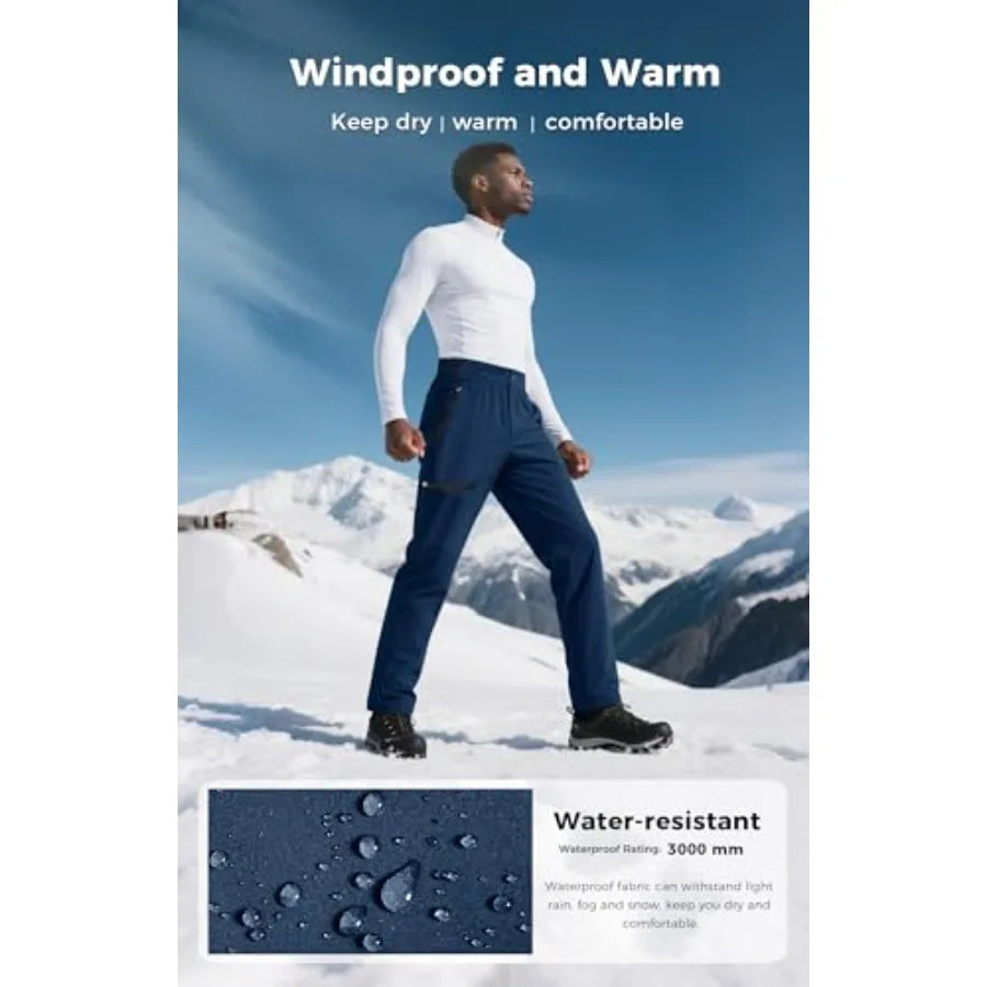 Men's Fleece Lined Hiking Pants Waterproof Insulated Winter Warm Softshell Ski Snow Outdoor Snowboard Pants