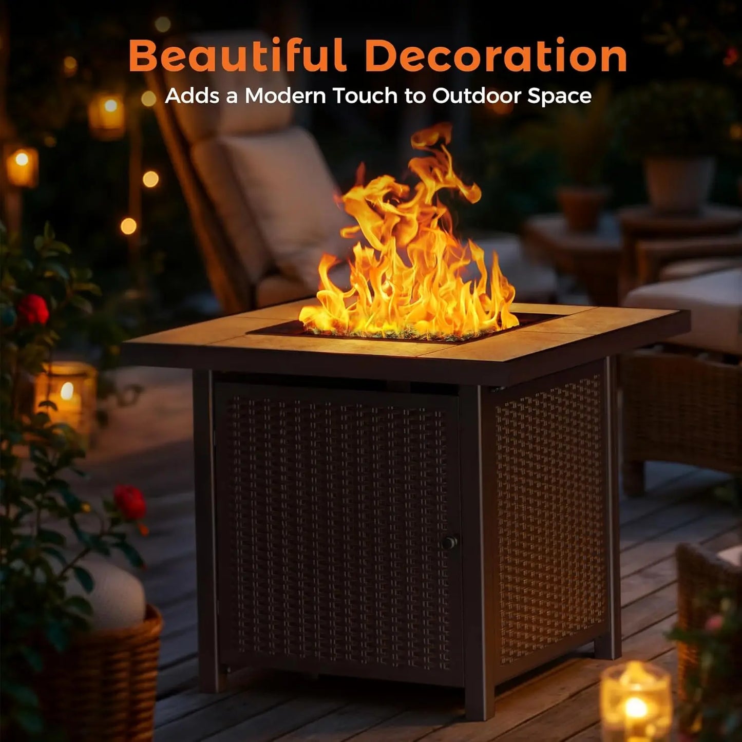 Propane Gas Fire Pit Table 32 inch 50,000 BTU Square Gas Firepits for Outside, Brown