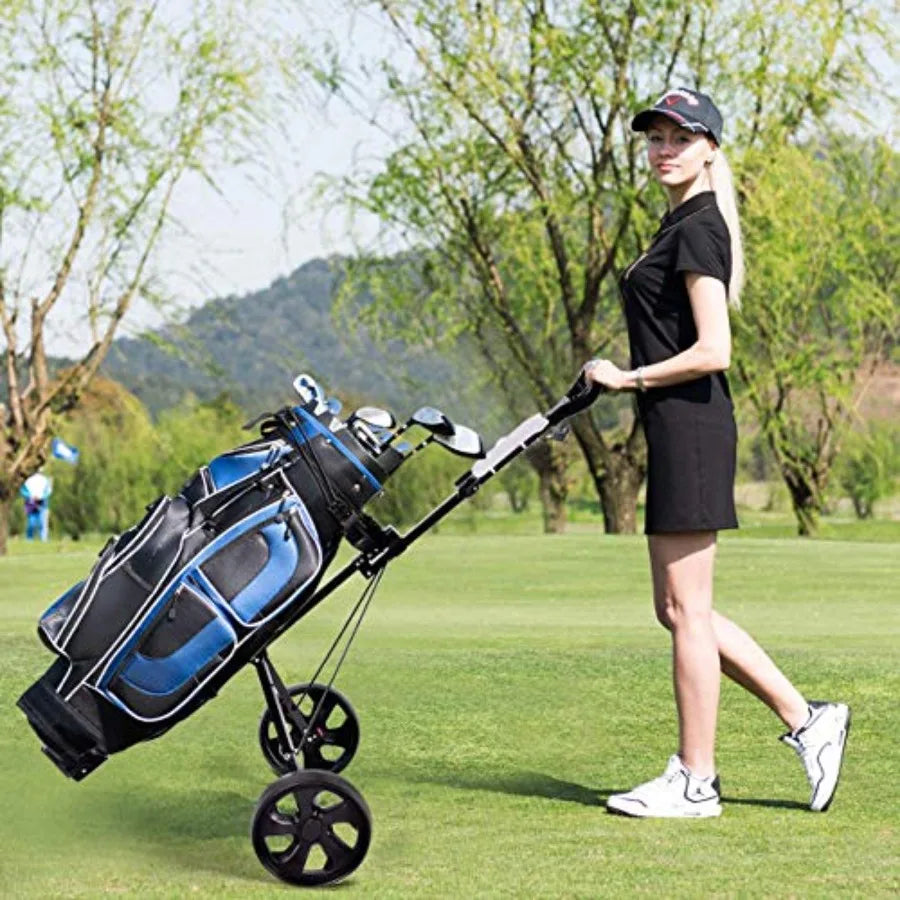 Golf Push Cart Folding Push Pull Golf Cart Trolley with 2 Wheels for Golf Club Bag Collapsible Golf Push Cart with Fo