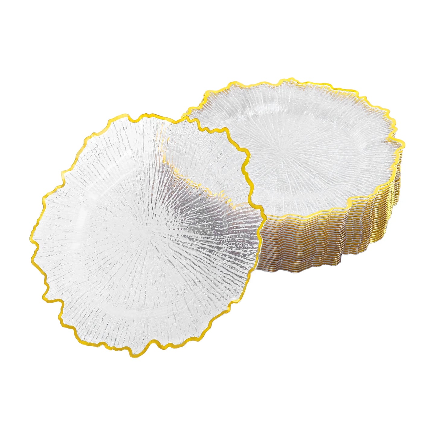 25 Pcs Clear Charger Plates, 13" Plastic Round Reef Textured Rim Charger Plates for Dinner, Wedding, Party, Event Dec