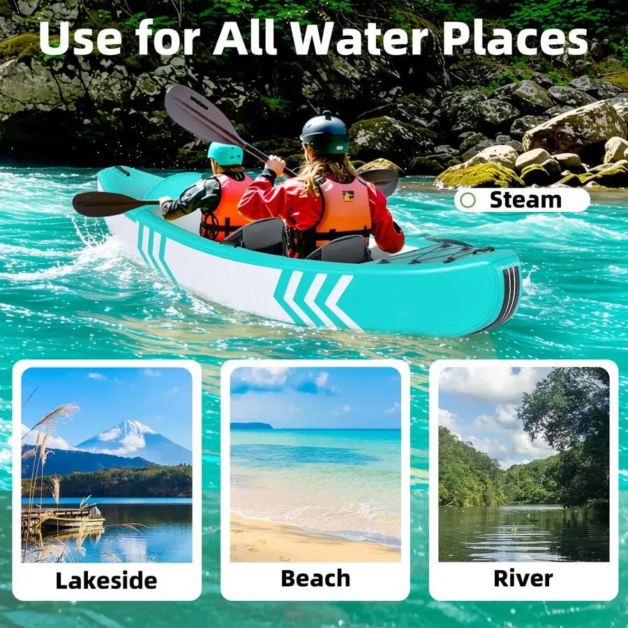 Inflatable Kayak with DropStitch Floor, Lightweight, Portable, Durable Solo Kayak for Fishing, Touring, and Recreational Paddli