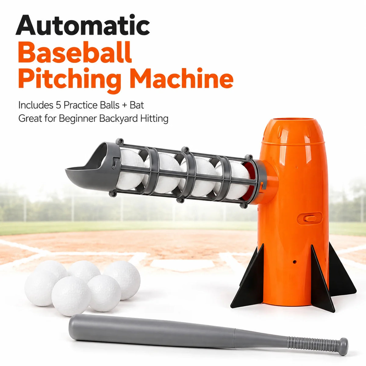 1 Launcher 5 Balls 1 Bat Automatic Baseball Pitching Machine for Kids Backyard Batting Trainer Beginner Hitting Practice Toy