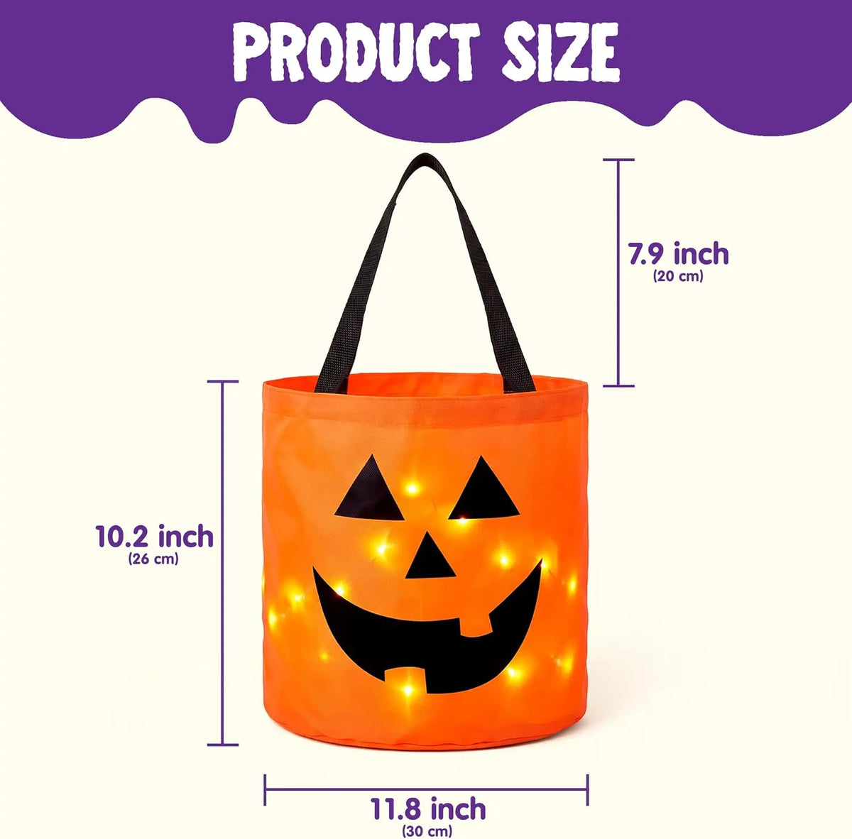 3 PCS Light Up Halloween Pumpkin Bucket 10 x 11.8 in LED Trick or Treat Bucket Orange Green Purple Reusable Goody Candy Bucket Bags for Kids Trick or Treating Party Favor Supplies