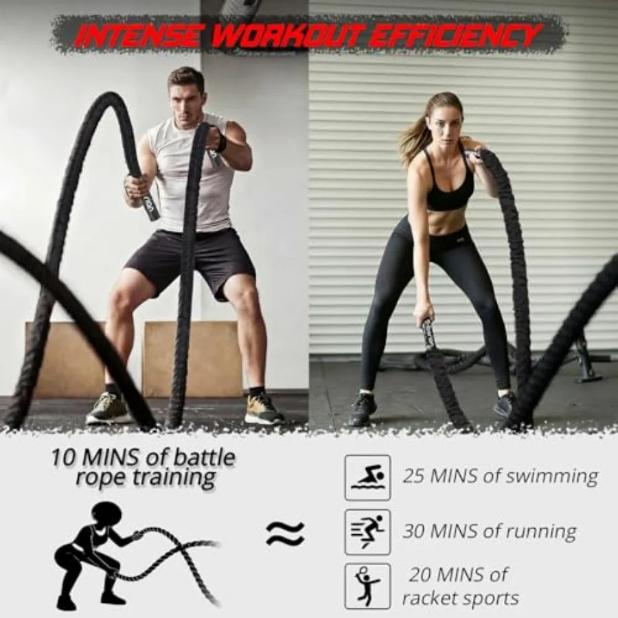 Battle Rope for Home Gym Workout - Heavy Weighted Training Eercise Ropes Fitness Equipment with Sleeve and Anchor Strap Kit for