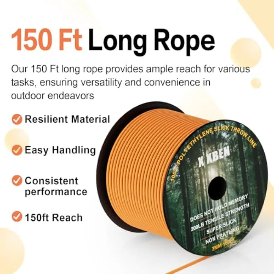 XBEN Arborist Throw Line Kit 150Feet Slick Rope and 9/11/15oz Throw Weight Reflective Storage Bag for Tree Climbing, Trimming,