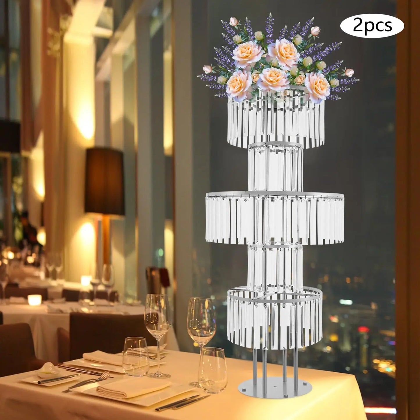 [Christmas]5-Tier Crystal Vase for Table Centerpiece,2Pcs 43.3" Tall Large Wedding Decor Flower Stand,Metal Chandelier Stand White