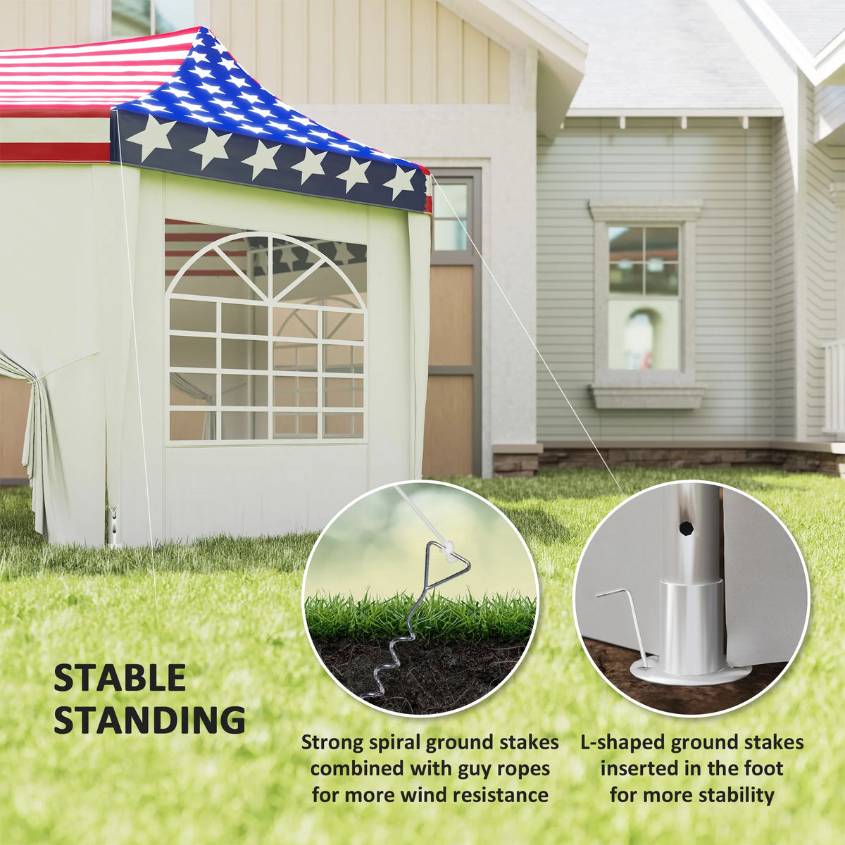 22.3 x 16.4ft Party Tent Wedding Tent w/ 6 Windows, American Flag