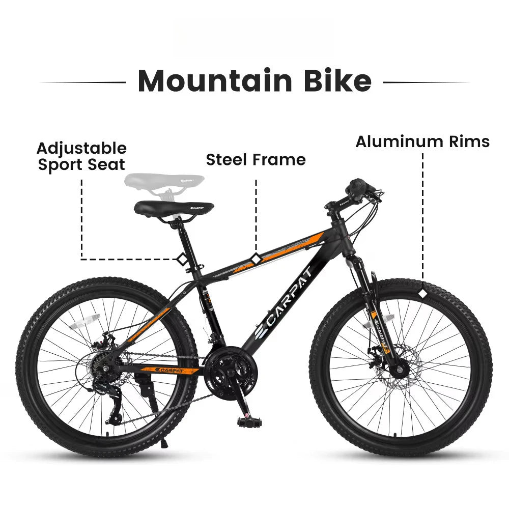 26 Inch Mountain Bike for Adults & Teenagers, 21 Speed Smooth Shifting System, High-Carbon Steel Frame, Front & Rear Mechanical Dual Disc Brakes, Front Suspension All Terrain MTB Bicycle