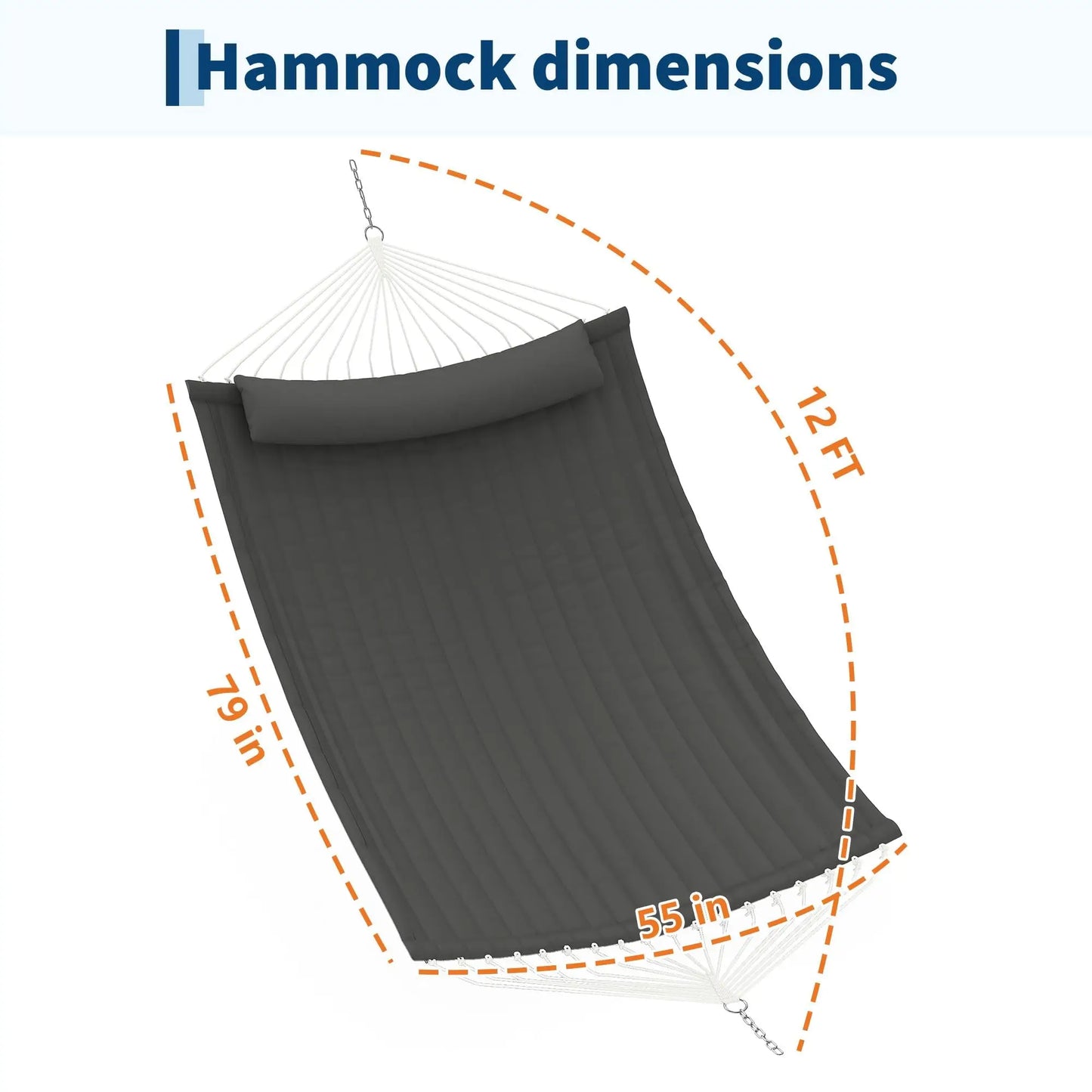 Extra Large Outdoor Hammock – Quality Durable Deep Gray Fabric – Comfortable Hanging Bed for Garden, Patio, Backyard – 350cm