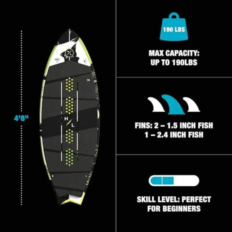 Broadcast Wakesurf Board for wake surfing premium epoxy resin construction matte black finish lightweight and responsive design