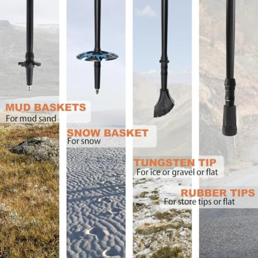 Aluminum Trekking Poles - Quick Adjustable Locks, Comfort Handle, Padded Strap, Snow Baskets - Walking Sticks Suitable for Hiki
