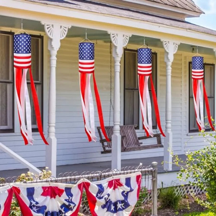 3 Pcs American Flag Windsock, 40 Inch 4th of July Windsock Outdoor Hanging Decoration, Patriotic Stars and Stripes Wind Spinner