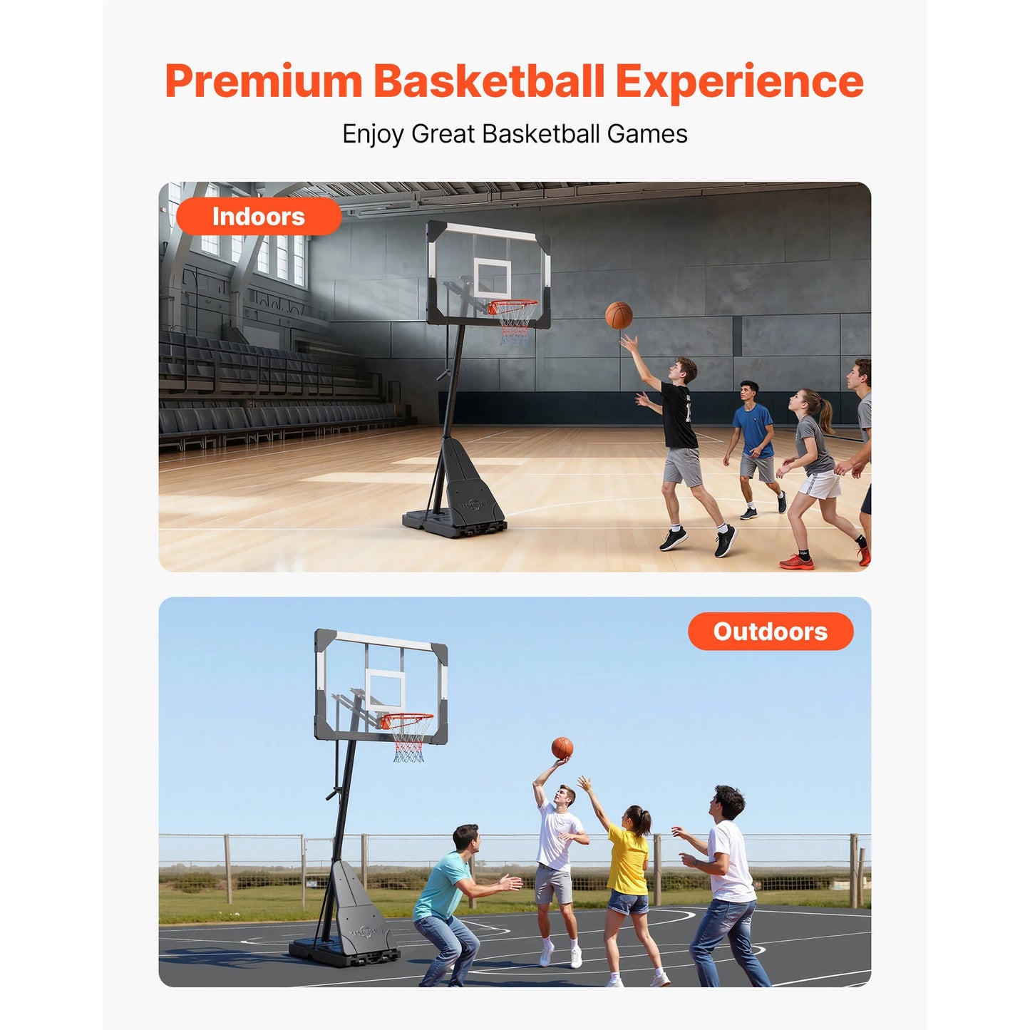 SucceBuy Portable Basketball Stand Height Adjustment Basketball Hoop & Goal Basketballs Hoop with 44 -54 inch PC Backboard
