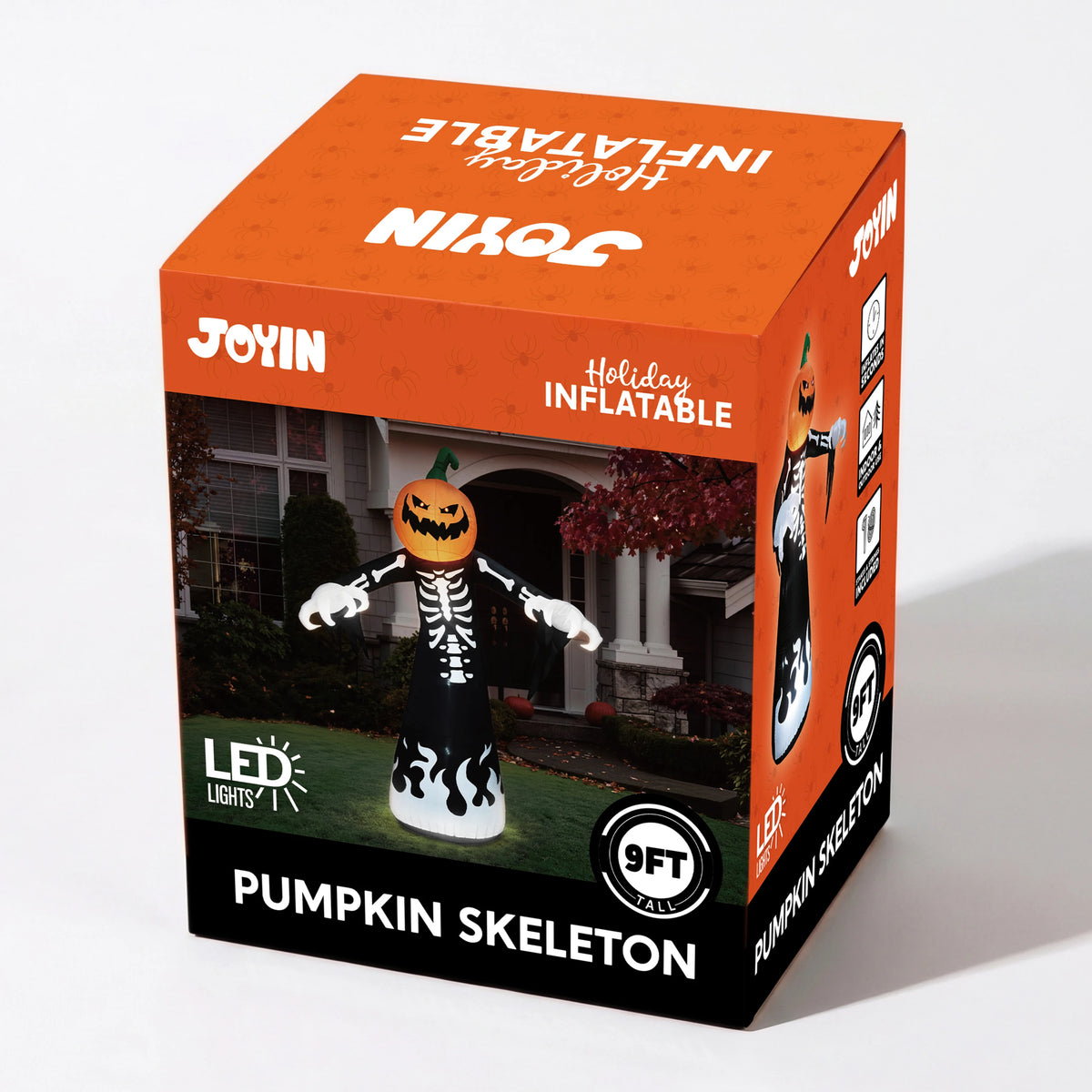 Joyfy 9 ft Halloween Inflatables Pumpkin Skeleton Decorations with Built-in LED Lights,Large Blow Up Decoration for Yard Lawn Garden Indoor Outdoor, Pumpkin Skeleton Inflatable Decoration