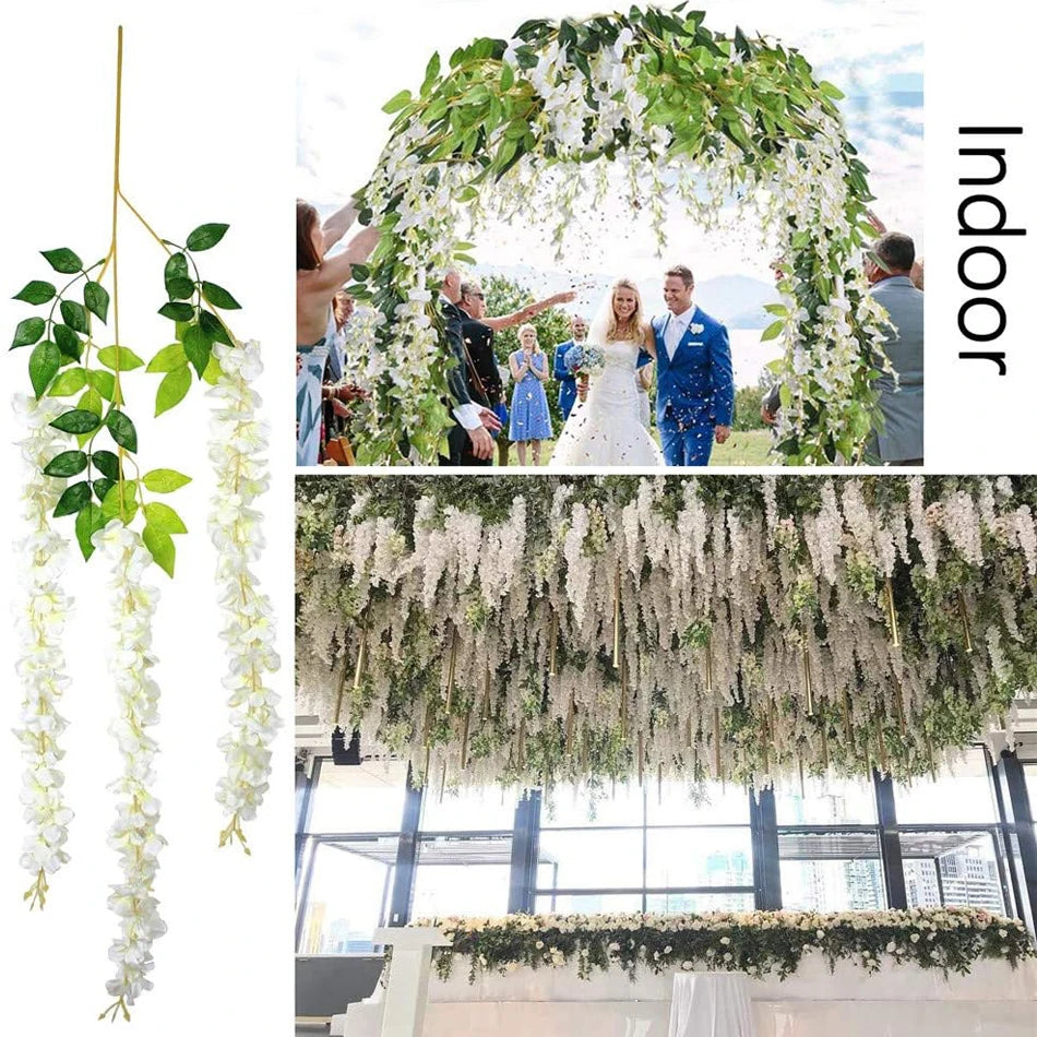 15/30Pcs Artificiales Wisteria Hanging Flowers, 43 Inch Fake Hanging Flowers, Wisteria Artificiales Garland for Home Wedding