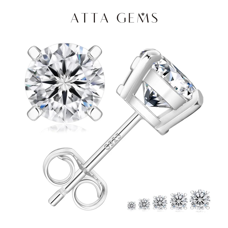 ATTAGEMS S925 Sterling Silver D VVS1 Moissanite Four Claw Earrings For Women Man Sparkling Wedding Jewelry Trendy Stud Earrings