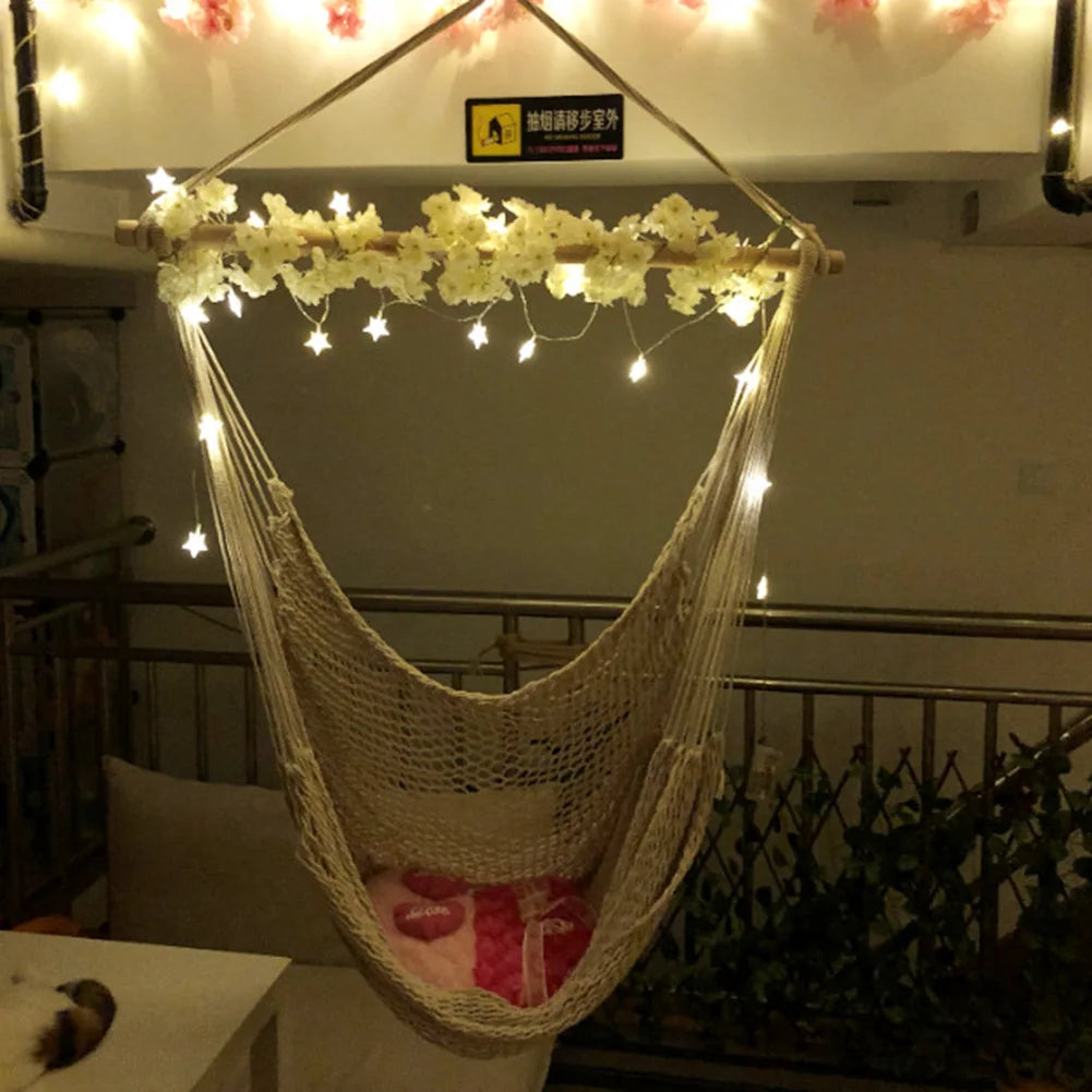 Large Cotton Rope Hammock Chair Natural White Swing Chair Durability for Courtyard Bedroom Necessary Outdoor Courtyard Tool
