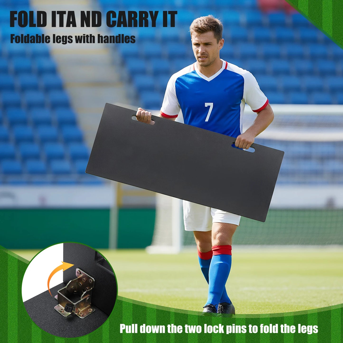 HDPE Soccer Rebound Training Board 100x40cm Foldable Design Adjustable Angles with Handle for Soccer Passing Control Practice