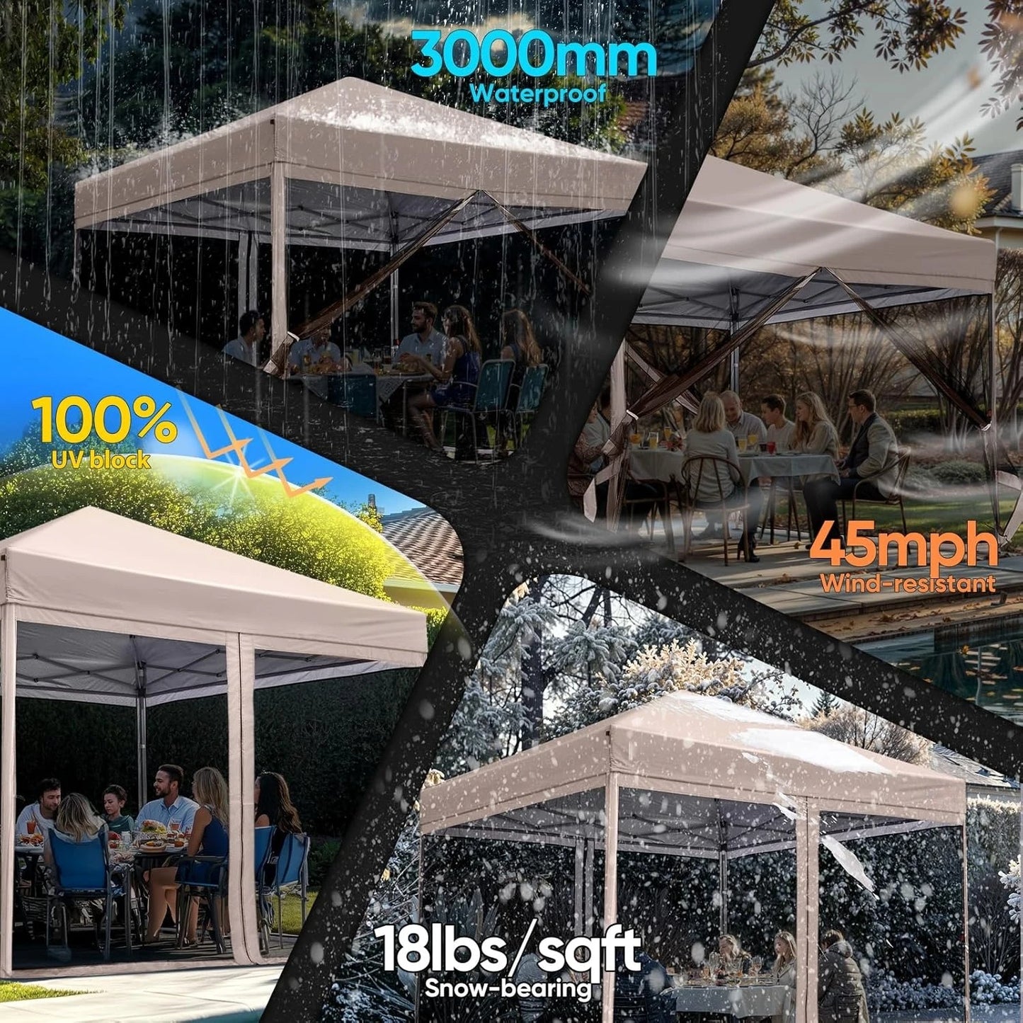 8'x8' Pop up Screened Canopy Tent with Mosquito Netting, Portable Easy up Outdoor Screen House Shelter for Patio, Customized