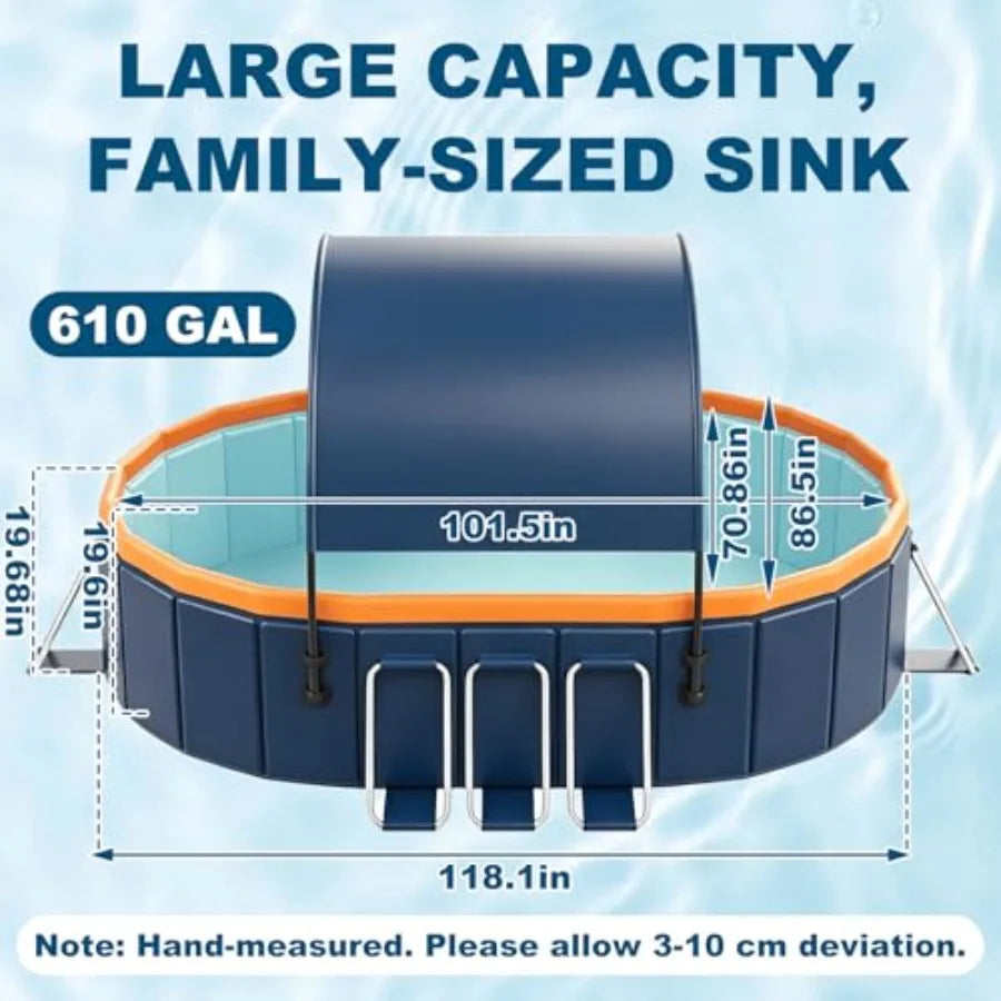 10FT Foldable Pool for Backyard Family Garden, Reinforced Steel Frame with UPF60+ Canopy, Blue and Gray, Easy Setup and Compact
