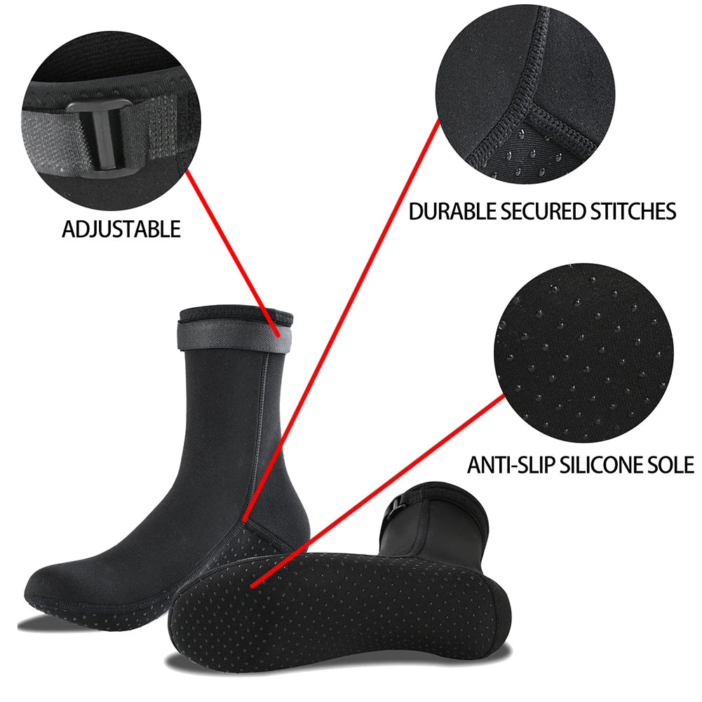 3mm Diving Surfing Boots Winter Warm Unisex Snorkeling Fin Sock Anti Slip Neoprene Wearable Portable Lightweight for Water Sport
