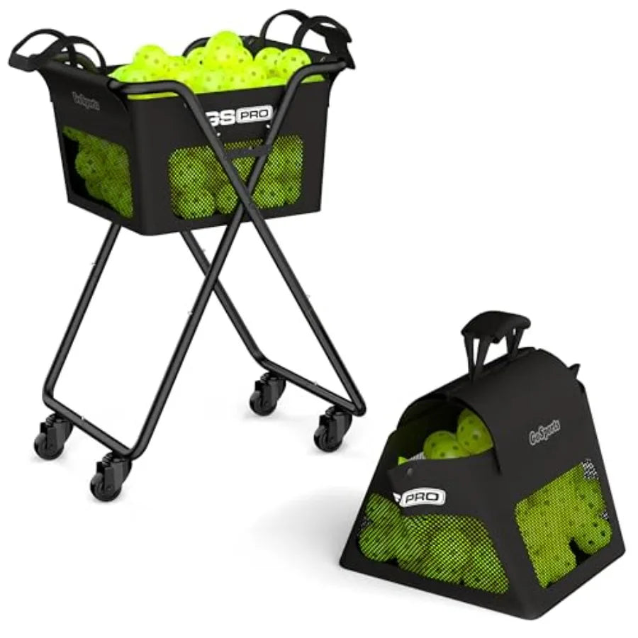 Ball Caddy with Wheels - Portable Cart for Pickleball and Tennis, Durable Plastic, Black, Holds 140 Pickleballs or 175 Tennis B