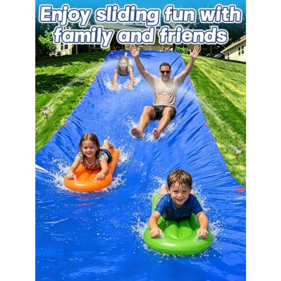 Outdoor backyard water slide for summer fun: 30 x 8 ft extra wide, thick durable slick PVC material, blue and yellow color, inc