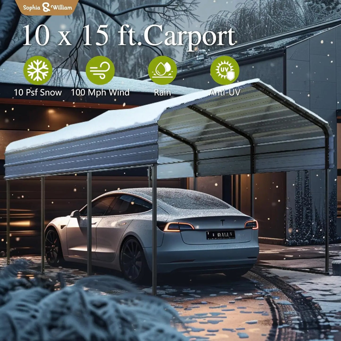 Carport Car Port Metal Canopy 10x15 ft Heavy Duty for Snow, Portable Garage Kit Shed Tent Shelter Metal Frame All, Customized