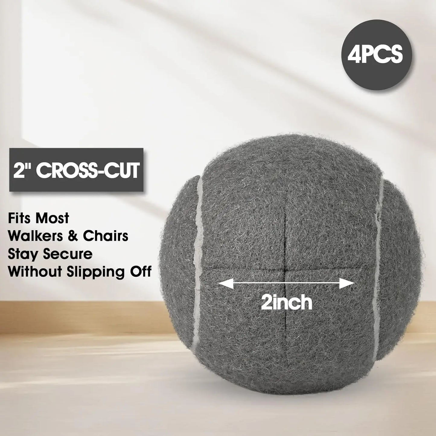 4 Pack Pre-Cut Tennis Balls for Walkers – Heavy Duty Glide Balls with Felt Pads, Floor Protection and Furniture Legs