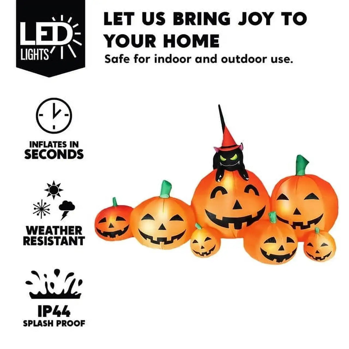 7 ft Long Halloween Inflatable Long Pumpkin with Witch's Cat Decorations Inflatables for Halloween Outdoor Yard Decorations Party Gift