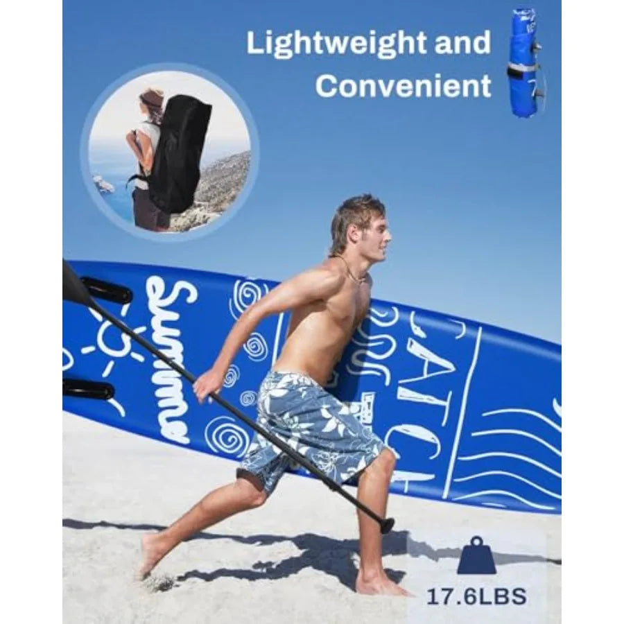 SURF Pattern Inflatable Upright Paddle Board for Adults and Teenagers Lightweight PVC Material Blue-Gray Includes Detachable Fi