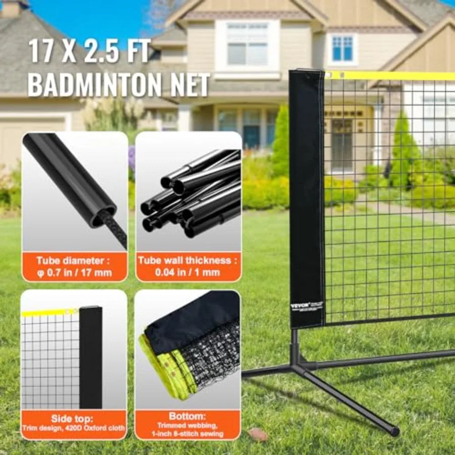 Badminton Net, Height Adjustable Volleyball Net, Wide Foldable Pickleball Net, Portable Easy Setup Tennis Net Set with Poles, S