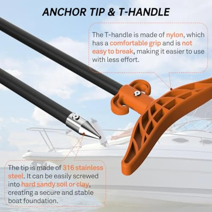 8.63'/12.3' Shallow Water Anchor Pole with T-Handle High Strength Fiberglass Reinforced Polyamide66 Mud Anchor Pole for Boat Fi