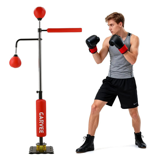 Punching Bag Free Standing with 2 Speed Balls & 360° Relax Bar, 106 x 140-205cm Height Adjustable Boxing Bag with Stand