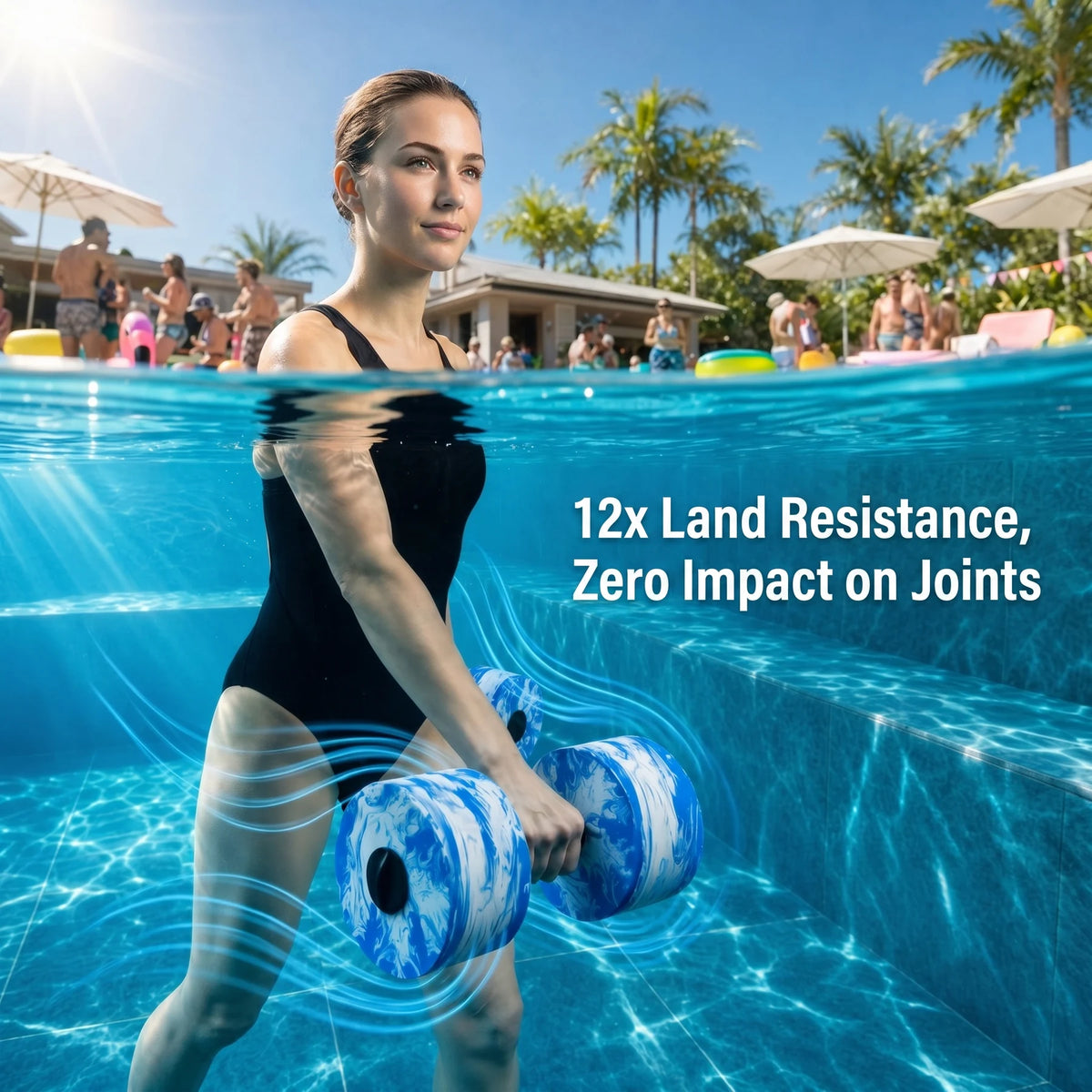 HAPBEAR 3-in-1 Aquatic Exercise Dumbbells, Adjustable Water Weights for Pool Exercise, High-Density EVA Foam Barbell for Water Aerobics Equipment, Physical Therapy & Joint-Friendly Strength Training