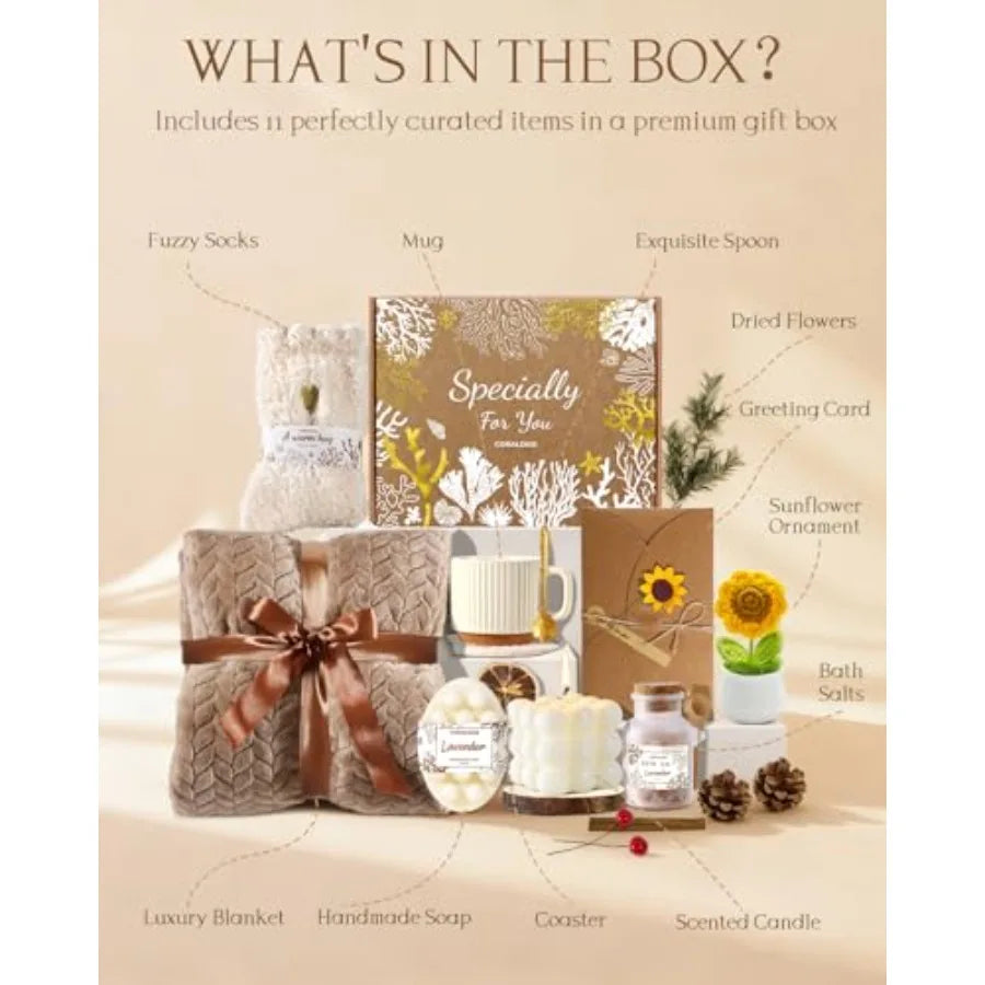 Spa Gift Baskets for Women - Mothers Day Gift Basket Get Well Soon Self Care Relaxing Sunflower Package 11pcs Spa Sets for Wome
