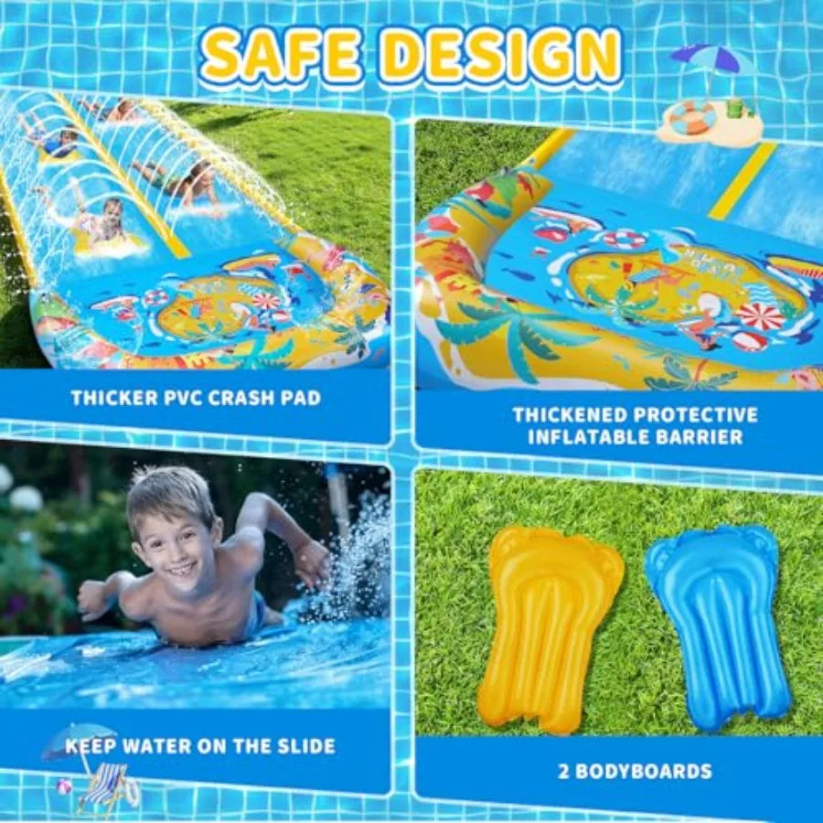 Backyard outdoor party application, heavy-duty PVC material, blue and yellow color, extra-long 40FT double slip and water slide